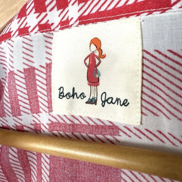 Boho Jane Holiday Plaid Tunic Button Up Womens Medium Christmas Whimsical - Picture 3 of 7